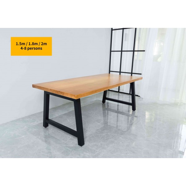 Rustic Solid Wood Rustic Dining Table / Desk / Work Table - Chunky Timber / Black Steel Legs (A-Frame Legs) - 1.5m (150cm) / 1.8m (180cm) / 2m(200cm) c/w Black A-FrameLegs x 2 4-8 Persons - SQUARE EDGE	